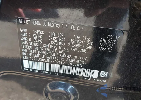 2017 Honda Hr-V Ex из США, поврежденный, VIN 3CZRU5H53HG702162